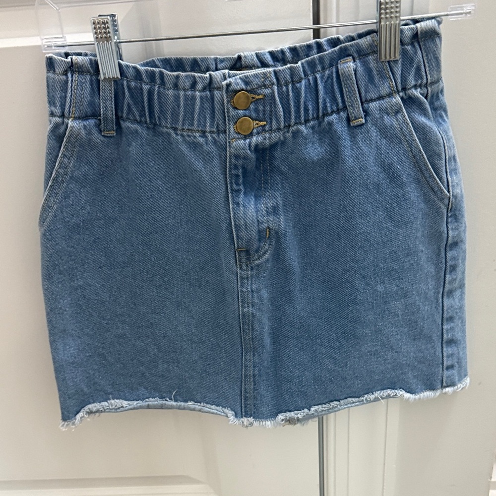 Hayden Girls Denim Mini Skirt with Frayed Hem